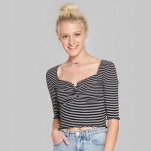 Wild Fable Striped 3/4 Sleeve Crop Top